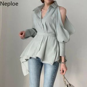 2023 Femmes Blouse Lady Hollow Out Tops Down Collar Fashion Shirts Blusa Off épaule Spring Summer Solid Tops Women's Blouses