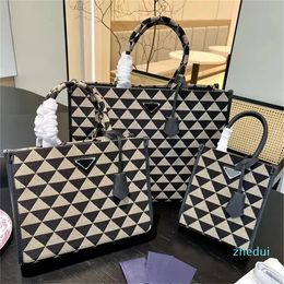 2023-Mujeres Libros Tote Desinger bolso Sunmmber Beach bags New Canvas bag Luxury Triangular pattern fashion bandolera bandolera Big Satchels