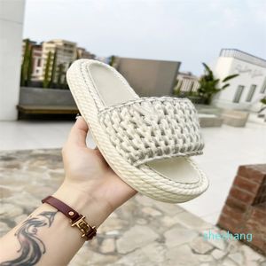 2023-Dames Gevlochten Gebreide Slippers Designer Luxe Dames Outdoor Schoenen Zwart Wit Sandalen Lady Slides Beach Casual