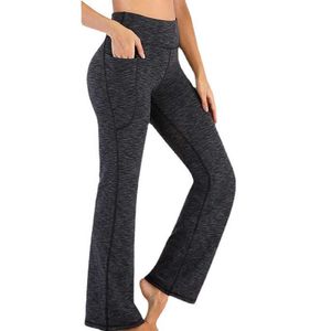 2023 femmes coton jambe large Sport pantalon solide taille haute mince poche Stretch Flare danse Yoga pantalons longs