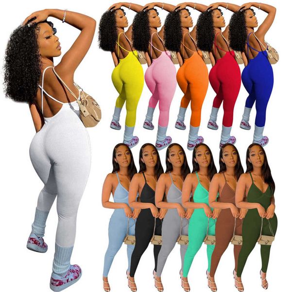 2023 Femmes Designer Coix à sauts côtelées Spaghetti Stracts Backless Bompers avec poitrine Sexy Deep V Neck Yoga Jumps Contanes Fitness Casual Fitness Gym