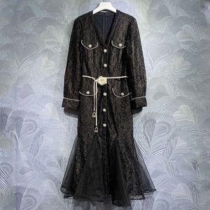 2023 Dames Designer Robe Light V-Neck Lace Mesh Patchwork Fishtail Sexy Dress