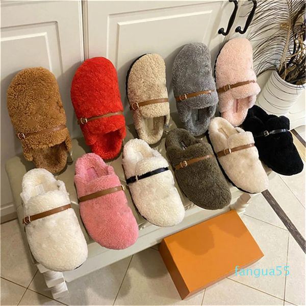 2023-Mujer Diseñador Winterbreak Zapatillas planas Botas cómodas Mule Shearling Plantilla cubierta y suela de goma con suela de goma Zapatillas de lana Zapatillas de deporte