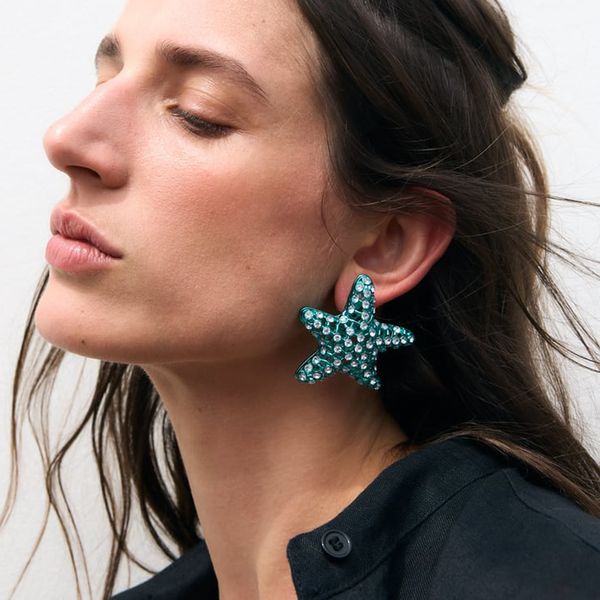 2023 femmes boucles d'oreilles bleu strass métal étoile de mer boucle d'oreille bijoux en gros ZA