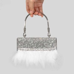 2023 femmes soirée sac à main luxe diamants fausse fourrure strass chaînes épaule bandoulière sacs petite boîte fête 230129