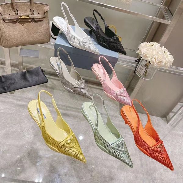 2023 Moda para mujer Tacones altos Verano Otoño Sandalias Zapatos de diseñador para mujer Punta puntiaguda Bombas Zapatos de vestir Tacón fino Zapatos de boda Tamaño 35-40 Rosa Naranja 7 estilos