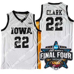 2023 Dames Finale vier 4 Jersey NCAA College Iowa Hawkeyes Basketball Caitlin Clark Size S-3XL All gestikte borduurwerk wit geel
