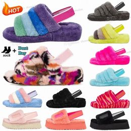 2023 Mujeres Fluff Yeah Slide Sandalias peludas Zapatillas Slides Sandalia oh Australia Fuzzy Soft House Ladies Womens Yellow Blue Red Shoes Fur