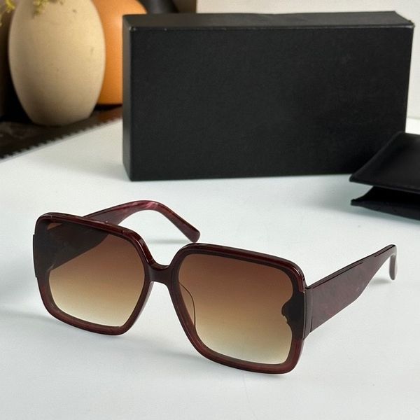 2023 femmes hommes lunettes de soleil de haute qualité bordeaux largeur planche plein cadre brun clair dégradé couleur lunettes carrées disponibles avec boîte