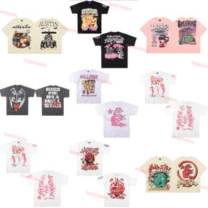 T-shirts hommes Hellstar Coton T-shirt Mode Noir Hommes Femmes Designer Vêtements Dessin animé Graphique Punk Rock Tops Été High Street Rétro Femmes T-shirt Hell Star Gris