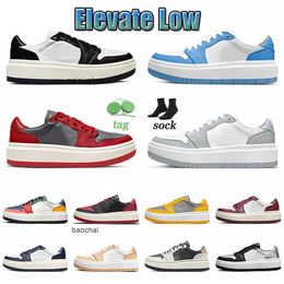 2023 Damen Herren Designer Freizeitschuhe Jumpman 1 Low Elevate 1s Wolf Grau mit Socken Universitätsblau Schwarz Weiß Abnehmbare Perlen Silber Zehen JORDO jorda retro