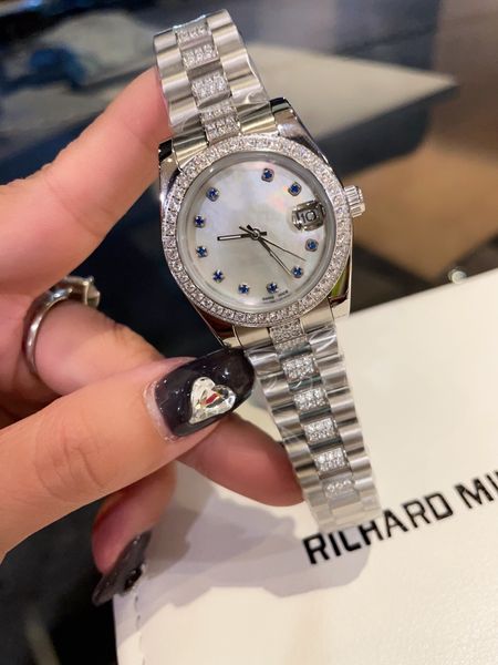 2023 Reloj automático para mujer 316 correa de acero fino con hebilla de presión original Esfera de material de concha de perla Clase A Reloj para mujer con diámetro de 31 mm Reloj automático con esfera de diamantes