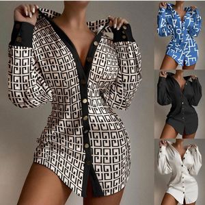 2023 Women's Blouses Vintage Pattern Print Slim Shirt Blusa Fashion Turn Down Collar Botton Long Blouse Women Casual Sleeve Office Tops Harajuku Shirts