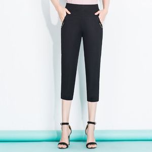 2023 Pantalon Capris pour femmes pour femmes élastique haute taille crayon de la veille de la longueur de la veille pantalon d'été noir