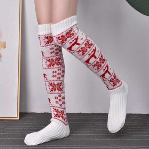 2023 Women's Christmas Long Socks gebreide kous voor meisjes dames dames winter gebreide sokdij hoog boven de knie kousen