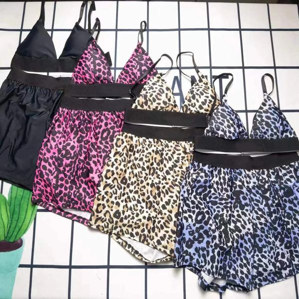 2023 feminino estilo europeu e americano biquíni leopardo impressão split halter casual shorts terno maiô 231225