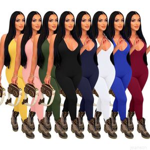 2023 vrouwen jumpsuits amp rompertjes sexy v-hals billen en backless jumpsuit clubwear halter zwarte kleding