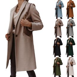 2023 vêtements d'extérieur pour femmes nouveau automne/hiver mélanges solide revers col Polo col mi-long bouton laine femme laine