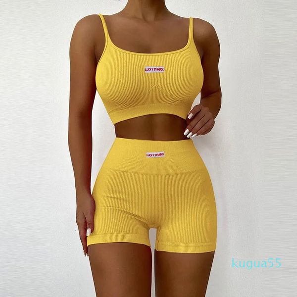 2023-Pantalones de dos piezas para mujer, chaleco de punto con tirantes, pantalones cortos, traje deportivo sexy, ropa informal ajustada para mujer