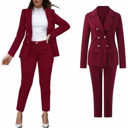 2023 Conjuntos de pantalón de dos piezas para mujer Busin formal Blazers de doble botonadura Chaqueta y pantalones Conjunto de 2 piezas Trajes de pantalón elegantes para mujer z9CU #