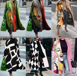 2023 manteau en laine pour femme mélange plusieurs couleurs assorties manteau à revers à manches longues à carreaux manteau en tissu imprimé s-3xl