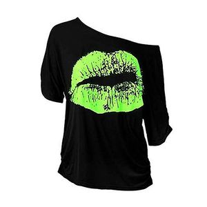 2023 vrouwen sexy 80s kostuumtoppen weergave kraag midden mouw lippen bedrukt vintage los lange y2k kleding dames t-shirts 2303071