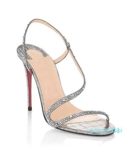 2023-Dames sexy sandalen zomer hoge hakken sandaal Strass en leer Rosalie Iridescent Leathers Slingback Sandalies open teen zwart EU35-43