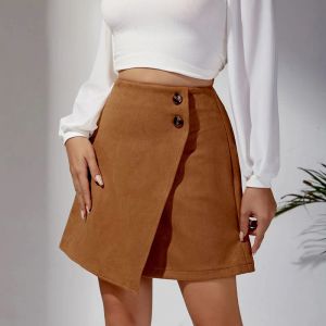 Jupes en daim pour femmes, Mini jupes trapèze moulantes, à la mode, avec boutons, taille haute, Sexy, Club, collection automne-hiver 2023