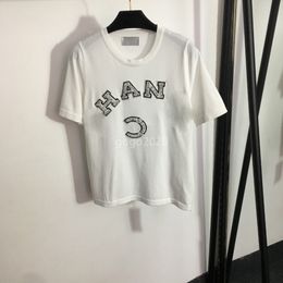 2023 femmes d'été tricot tee designer tops avec broderie lettre cristal milan piste designer crop top viscose t shirt vêtements haut de gamme élasticité pull chandail