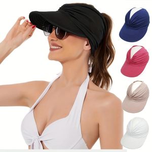 2023 Femmes Sun Visor Hat Wide Brim Summer UV Protection Beach Beach Sport Cap pour chapeaux Packable 240403