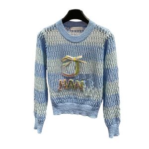 2023 Vrouwen truien knits tops met letter kristal kralen uitgehold merkontwerper crop top shirt high -end elasticiteit pullover outparden shirts breierwear