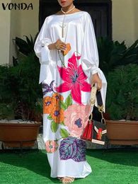 2023 Femmes VONDA Robe de soirée d'été Vintage imprimé floral décontracté lâche bohème plage robe d'été à manches longues en satin maxi robes 240111