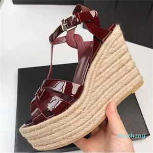 2023-vrouwen Wedge Sandaal Hoge hakken Schoenen Lederen Wedge Espadrille Sandalen Patent Leathers Ankle Strap Wedges Platform Hakken Comfort Desginer 35-43