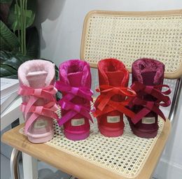 2023 botines de invierno para mujer botas de diseñador para niña botas de nieve clásicas tobillo lazo corto mini piel negro castaño rosa Bowtie zapatos de mujer tamaño 4-13