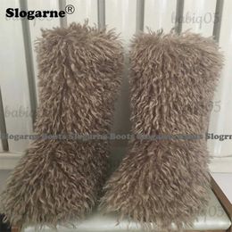 2023 femmes hiver neige en plein air fausse laine luxe fourrure bouclée bottes de fourrure femme en peluche chaud plate-forme chaussures grande taille 46 T231104