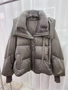 Veste chaude en duvet d'oie et col en fourrure de vison pour femme, vêtement de luxe épais, parka bouffante, collection hiver 2023, 231222