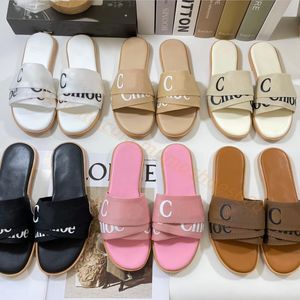 2023 Dames Woody Muilezels Platte Sandalen Slippers Slides Designer Canvas Slippers Roze Beige Wit Zwart Zeil Dames Mode Outdoor Strand Slippers Schoenen Met Doos