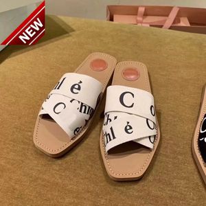 2023, zapatillas de mujer Woody Mules, sandalias tejidas cruzadas de lona de diseñador, zapatillas informales con punta abierta de verano para exteriores, estilista con letras