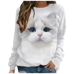 2023 femmes 3D t-shirt col rond à manches longues chat chiot mode Animal mignon Animal imprimé pulls décontractés streetwear 240130