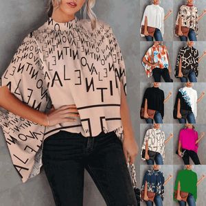 2023 Womens Casual Mode Gedrukt Split Vleermuis Mouw Tops Dames Losse Plus Size T-shirts Zomerkleding