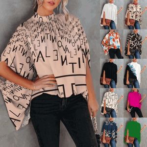 2023 Womens Casual Mode Gedrukt Split Vleermuis Mouw Tops Designer Dames Losse Plus Size T-shirts Zomerkleding