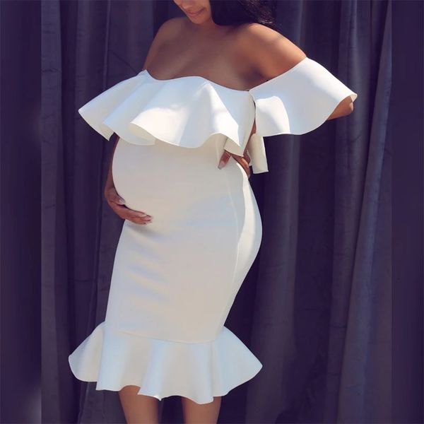2023 Vêtements pour femmes Robes de grossesse Soirée Solide Volants Hors de l'épaule Robe de maternité Pographie Vêtements d'été 240228