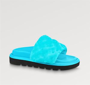 2023 Damesontwerpers Pool Kussen Flat Comfort Mule Slippers Mues Mens Luxe dia's Zomer Gevotte voorrand Gemakkelijk te dragen Stijl Mode Sandaal Sandaal Sandaal Sandaal Sandaal Sandaal Sandel Sandaal Sandaal Sandel Sandaal Sandel Sandel US 5-12