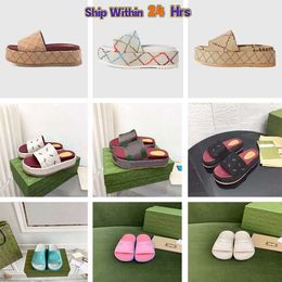 2023 Pantoufles de mode pour femmes Mode pour femmes Toile brodée Mules plates Plate-forme Brodée Lin Talon Haut Sandale Plate-forme Sliders Chaussures