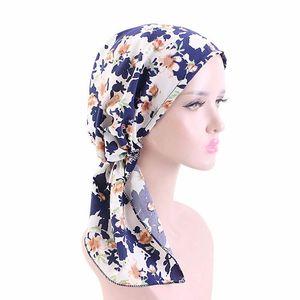 2023 Womens Muslim Hijab Cancer Chemo Flower Print Hat Turban Cap Cover Hair Loss Head Scarf Wrap Pre-Tied Headwear Strech Bandana