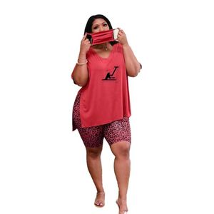 2023 Femmes Plus Taille Vêtements Designer Survêtements à manches courtes T-shirt imprimé Mesh Sheer Yoga Pantalon 2 pièces Tenue