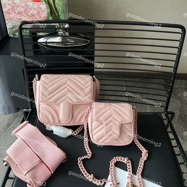 2023 Sac à bandoulière pour femme 3A Qualité Marmont Purse Pink Girls Fashion Ceinture Sacs Chaîne Sac à main 18cm ou 12cm 2 Taille Luxe Sacs à bandoulière en cuir véritable Portefeuilles