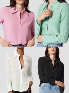 Chemise à manches longues et col à revers pour femmes, couleur unie, à la mode, en soie, à simple boutonnage, 2023