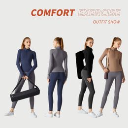 2023 lu-01 Leggings de train de yoga pour femmes à séchage rapide taille haute aligner les vêtements de sport Fitness Yoga définir la tenue veste de sport demi-fermeture éclair à manches longues à capuche manteau athlétique