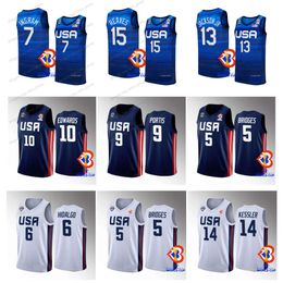 2023 Équipe de la Coupe du monde USAS Jersey de basket-ball Anthony Edwards Brandon Ingram Paolo Banchero Mikal Bridges Jalen Brunson Jaren Jackson Jr.